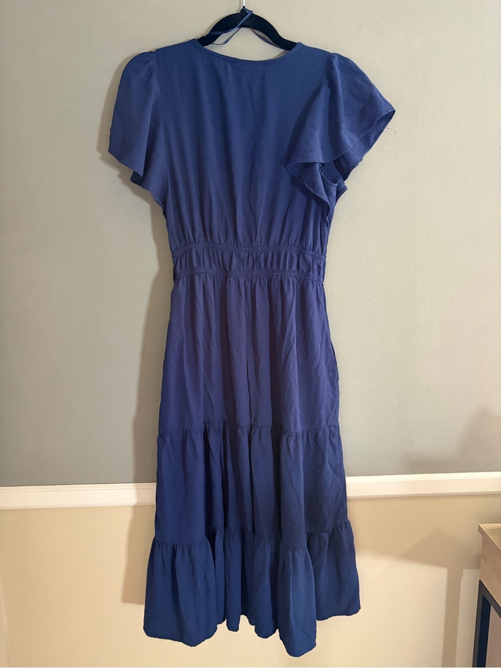 Knox Rose Maxi Dress Navy Blue V-Neck Tiered Flutter Sleeve Pockets Boho Teacher - Picture 6 of 9